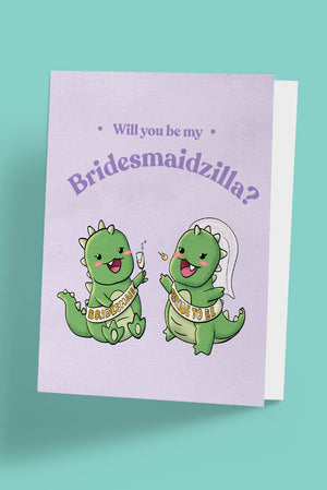 Purple Bridesmaid Proposal Card for the Bridezilla Bride to be. Cute Dragons with Bride to be Sash