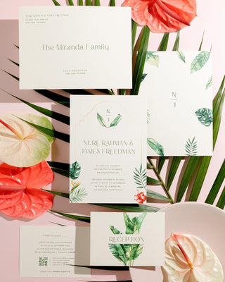 Tropical Greenery Wedding Invitation Suite for Caribbean Destination Weddings