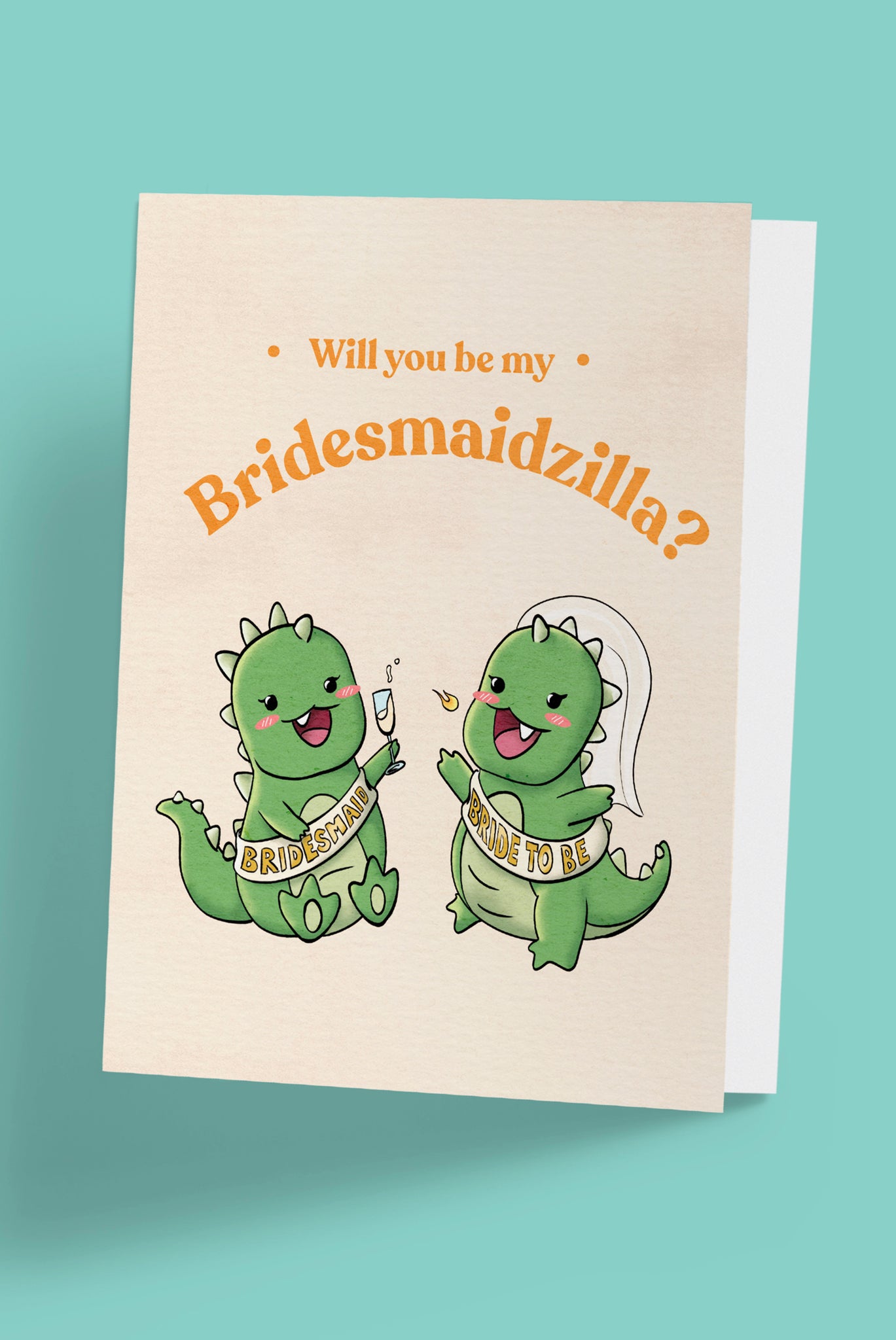Yellow Bridesmaid Proposal Card for the Bridezilla Bride to be. Cute Dragons with Bride to be Sash