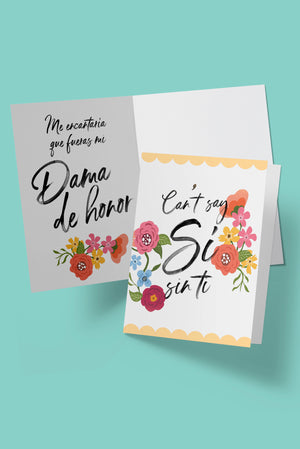 Spanglish Maid of Honor Floral Proposal Card.