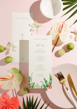 Tropical Greenery Wedding Dinner Menu for Caribbean Destination Weddings