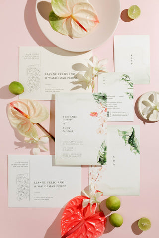 Tropical Minimalist Wedding Invitation Suite. Perfect for Caribbean Destination Weddings.