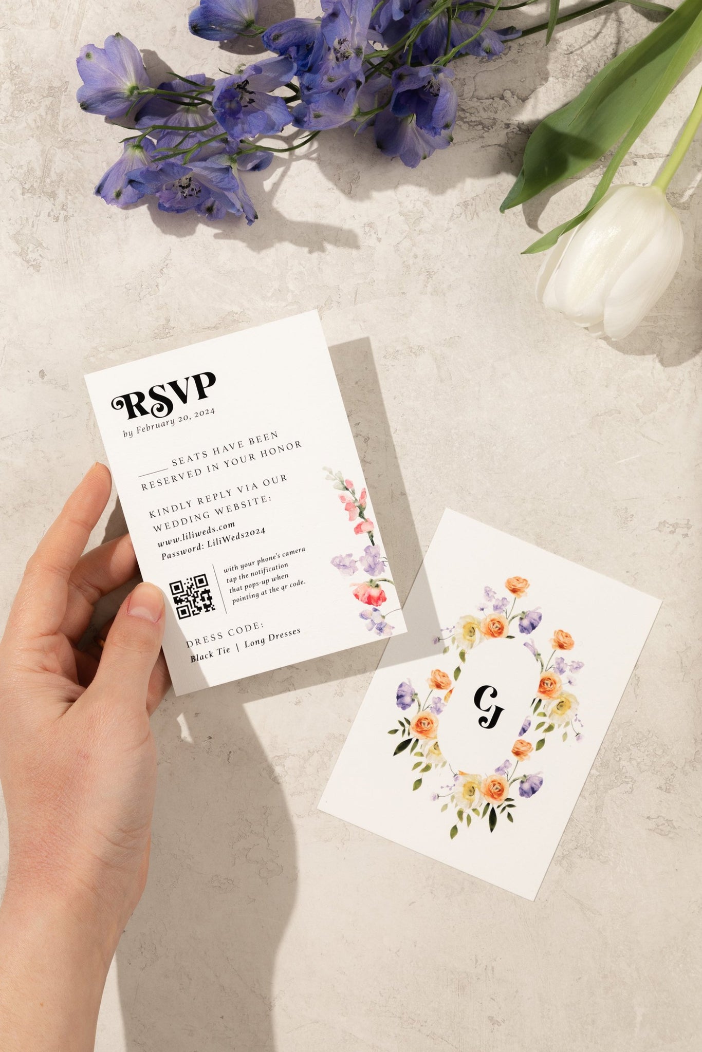 Romantic watercolor RSVP Card adorned with delicate floral watercolor elements and a dreamy, artistic aesthetic.