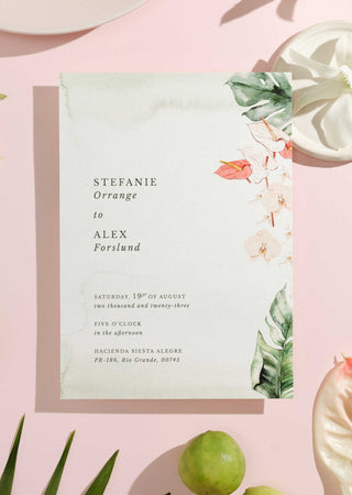 Tropical Minimalist Wedding Invitation. Perfect for Caribbean Destination Weddings.