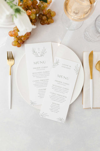 Minimalist Wedding Menus with Eucalyptus Leaves inspired on the Wedding Decoration