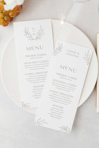 Minimalist Wedding Menus with Eucalyptus Leaves inspired on the Wedding Decoration