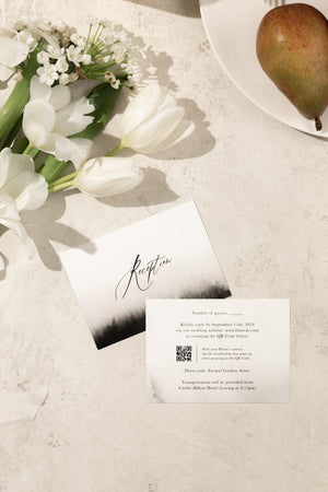 Deeply colored ombre-style watercolor wedding RSVP Card with bold, abstract shapes for a unique and modern look.