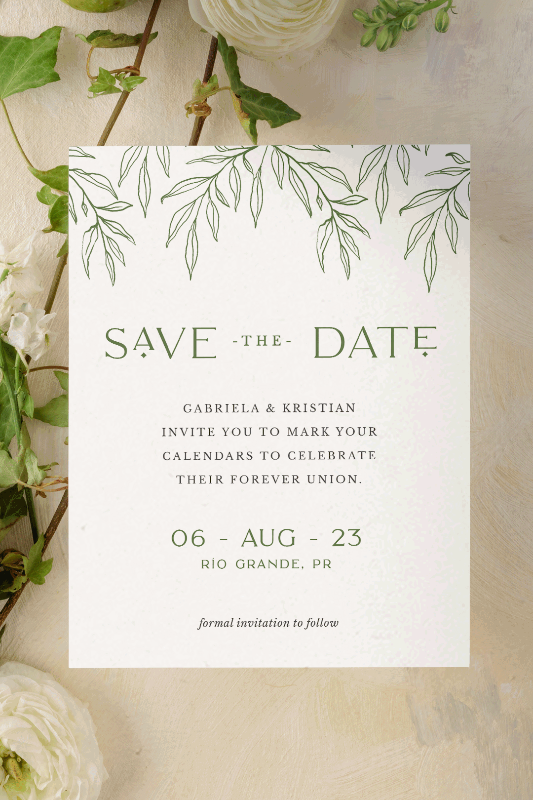 Digital Animated Garden Wedding Save the Date with Eucalyptus leaves