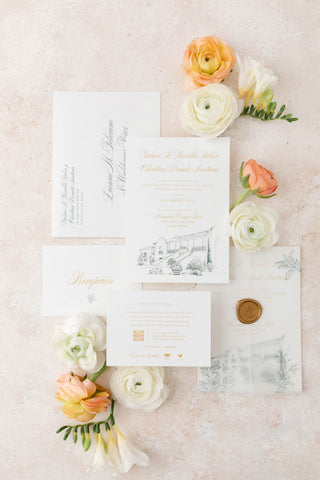 Wedding Invitation Suite with Illustration of Hacienda Campo Rico, a Puerto Rico Venue located in Carolina