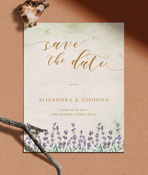 Digital Animated Boho Wedding Save the Date with pampas and lavender.